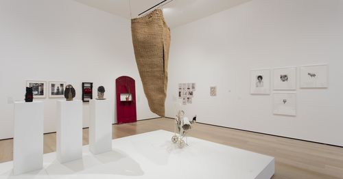 Mapping the Body gallery. Center, hanging: Marta Palau, Ilerda V, 1973. Installation view at the Hammer Museum, Los Angeles