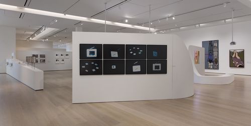 Resistance and Fear gallery. Center: Iole de Freitas, Glass Pieces, Life Slices, 1976. Installation view at the Hammer Museum, Los Angeles