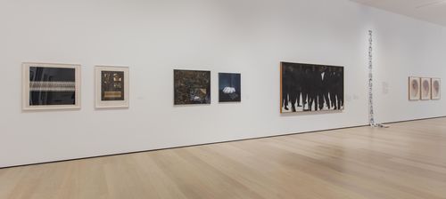 Resistance and Fear gallery. From left to right: works by Olga Blinder, Diana Dowek, Gracia Barrios, Luz Donoso, and Sophie Rivera. Installation view at the Hammer Museum, Los Angeles
