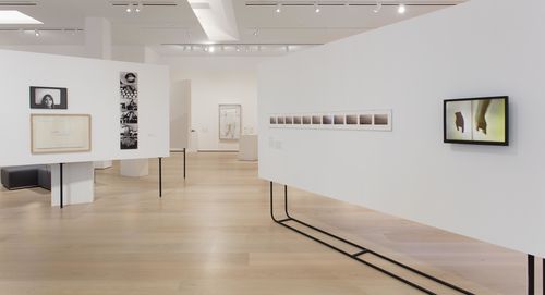 On walls, from left to right: works by Marie Orensanz, Lenora de Barros, Sara Modiano, and Regina Silveira. Installation view at the Hammer Museum, Los Angeles
