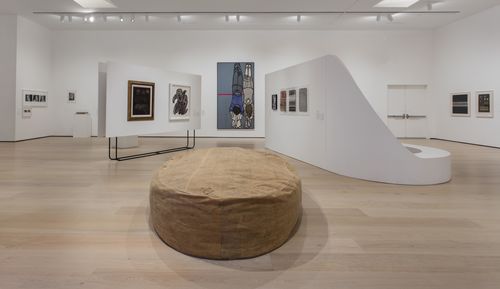 Resistance and Fear gallery. Foreground, on floor: Carmela Gross, Presunto (Ham [slang for corpse]), 1968. Installation view at the Hammer Museum, Los Angeles
