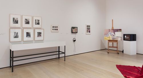 The Erotic gallery. From left to right: Kati Horna, six untitled photographs from the series Oda a la necrofilia (Ode to necrophilia), 1962, Isabel Castro, X Rated Bondage, 1980, Lygia Clark, Memória do corpo (Memory of the body), 1984, Delfina Bernal, Declaración de amor a Jeff Perrone (Love letter to Jeff Perrone), 1979, and Karen Lamassonne, Ruido (Noise), 1984. Installation view at the Hammer Museum, Los Angeles