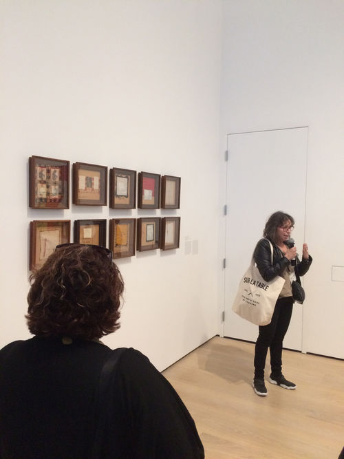 Artist Magali Lara in front of her Ventanas (Windows), 1977–78, at the Radical Women artists' walkthrough. Hammer Museum, Los Angeles