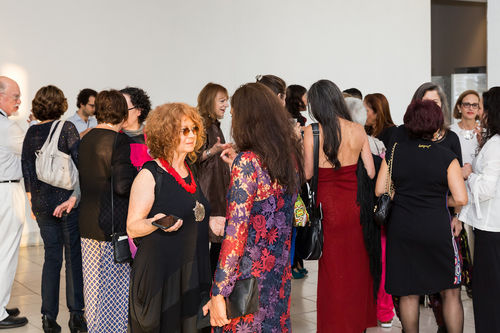 Radical Women artists and curators at the exhibition opening. At center, Josely Carvalho speaks to curator Andrea Giunta. Hammer Museum, Los Angeles, September 16, 2017
