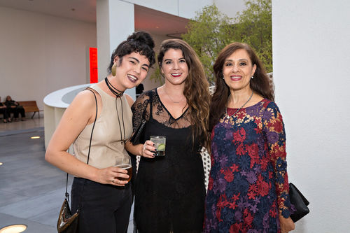 From left to right: Musician Micaela Tobin, Hammer Museum Project Manager, Exhibitions and Publications Courtney Smith, and curator Andrea Giunta at the opening of Radical Women. Hammer Museum, Los Angeles, September 16, 2017
