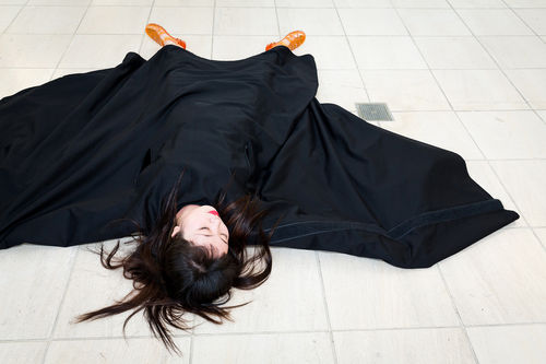 Dancer performs Martha Araújo's Hábito/Habitante at the opening of Radical Women. Hammer Museum, Los Angeles, September 16, 2017