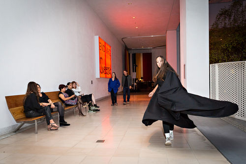 Dancer performs Martha Araújo's Hábito/Habitante at the opening of Radical Women. Hammer Museum, Los Angeles, September 16, 2017