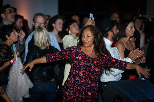 Guests dance to the music of Jungle Fire at the opening of Radical Women. Hammer Museum, Los Angeles, September 16, 2017
