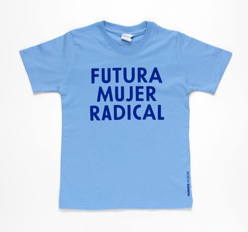 Blue Futura Mujer Radical children's t-shirt. Hammer Museum, Los Angeles

