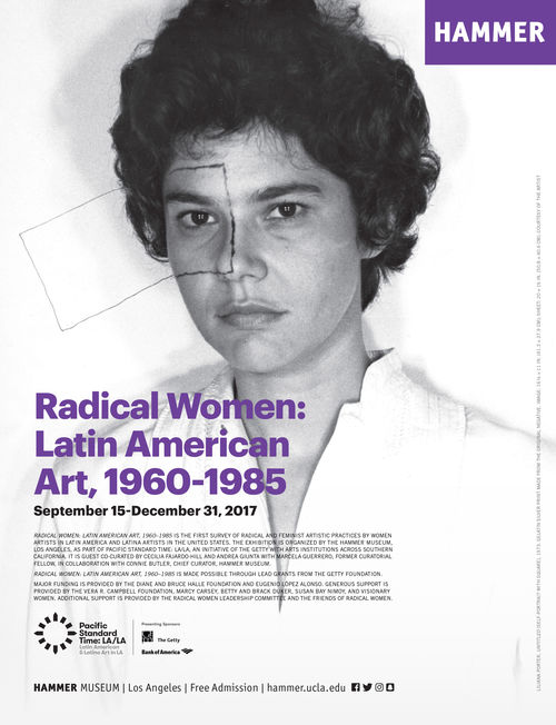 Design for Carla advertisement for Radical Women featuring Liliana Porter, Untitled (self-portrait with square), 1973. Hammer Museum, Los Angeles
