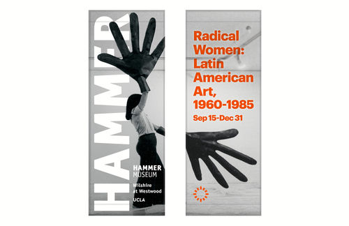 Street pole banner design for Radical Women, featuring Sylvia Palacios Whitman, Passing Through, 1977. Hammer Museum, Los Angeles