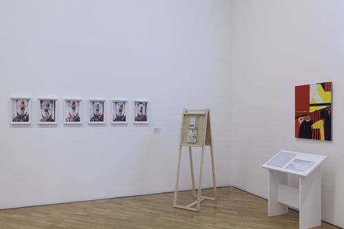 Autorretrato (Self-Portrait) gallery. From left to right: Yolanda López, from the series Tableaux Vivant, 1978, Virginia Errázuriz, 28 / Noviembre / 1979—Diario de un día (28 / November / 1979—Diary of a day), 1979/2011, and Wanda Pimentel, Sem título (Untitled), 1968. Installation view at Pinacoteca de São Paulo
