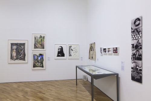 Feminismos (Feminisms) gallery. From left to right: works by Josely Carvalho, Maris Bustamante, Mónica Mayer, and Lenora de Barros. Installation view at Pinacoteca de São Paulo
