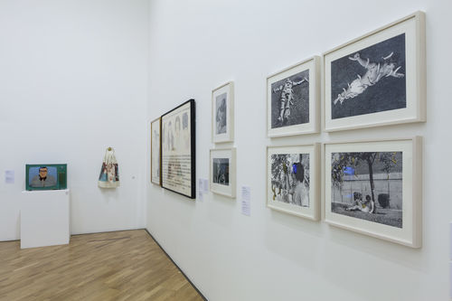Lugares sociais (Social Places) gallery. Foreground, at right: four untitled photographs by Victoria Cabezas, 1973. Installation view at Pinacoteca de São Paulo
