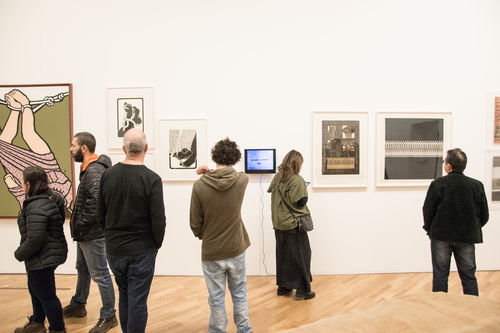 Guests in gallery during the opening of Radical Women. Pinacoteca de São Paulo, August 18, 2018