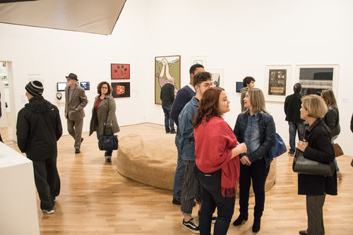 Guests in gallery during the opening of Radical Women. Pinacoteca de São Paulo, August 18, 2018