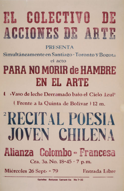 Fig. 1. Poster published on the occasion of Cecilia Vicuña’s action Vaso de leche, Bogotá (Glass of milk, Bogotá), 1979