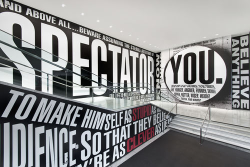 Barbara Kruger, "Untitled (Hello/Goodbye)," 2014. Installation view at the Hammer Museum, Los Angeles