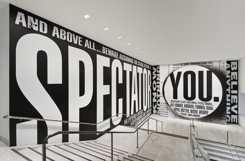 Barbara Kruger, "Untitled (Hello/Goodbye)," 2014. Installation view at the Hammer Museum, Los Angeles