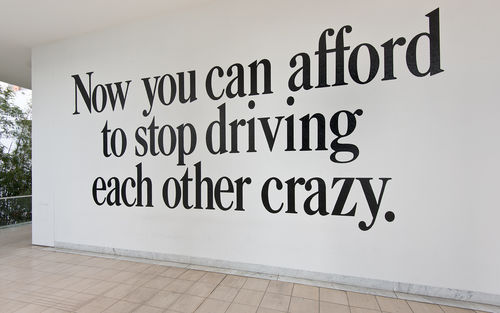 Haim Steinbach, "now you can afford to stop driving each other crazy," 1986. Installation view at the Hammer Museum, Los Angeles