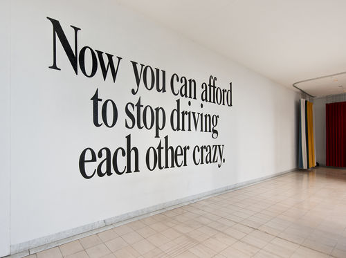 Haim Steinbach, "now you can afford to stop driving each other crazy," 1986. Installation view at the Hammer Museum, Los Angeles