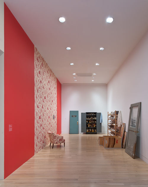 Left wall: Renée Green, "Mise-en-Scene: Commemorative Toile," 1992–94; rear wall: Mark Dion, "The Department of Marine Animal Identification of the City of New York (Chinatown Division)," 1992; right wall: Mark Dion, "N.Y. State Bureau of Tropical Conservation," 1992. Installation view at the Hammer Museum, Los Angeles 