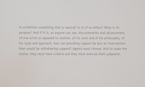 Wall text from Andrea Fraser, "Notes on the Margin," 1990–2013. Installation view at the Hammer Museum, Los Angeles 