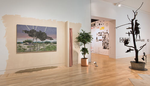 Left: William Leavitt, "Planetarium Projector," 1987; on floor: Mark Dion, "Killers Killed," 1994–2007; background: works by Matt Mullican, Haim Steinbach, and Zoe Leonard. Installation view at the Hammer Museum, Los Angeles
