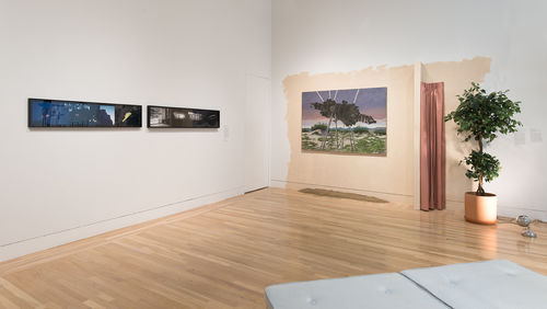 Three works by William Leavitt, from left to right: "Residential B-2," 1995, "Innuendo," 1995, and "Planetarium Projector," 1987. Installation view at the Hammer Museum, Los Angeles