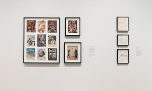 From left to right: three works by Paul McCarthy: "Subjective Subliminal Ads," 1976–79, "Winston Longs (collage)," 1976–79 (top), and "The Dickies," 1976–79 (bottom), and Mike Kelley, "Notebook Drawings (Related to Educational Complex)," 1994. Installation view at the Hammer Museum, Los Angeles
