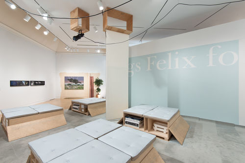 Stephen Prina, "The Second Sentence of Everything I Read Is You: Mourning Sex," 2005–7; background: three works by William Leavitt, from left to right: "Residential B-2," 1995, "Innuendo," 1995, and "Planetarium Projector," 1987. Installation view at the Hammer Museum, Los Angeles