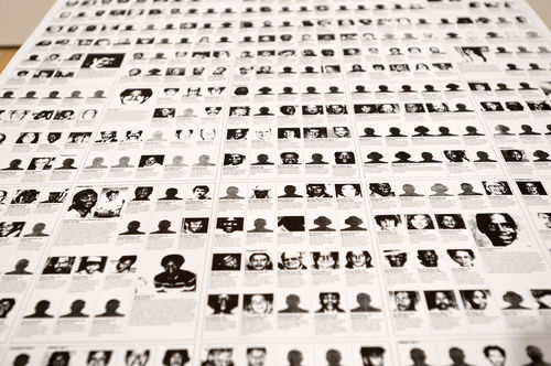 Close up of Felix Gonzalez-Torres, "Untitled (Death by Gun)," 1990, at the opening of "Take It or Leave It," Hammer Museum, Los Angeles, February 8, 2014