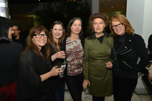 From left to right: curators Anne Ellegood and Johanna Burton, artists Andrea Fraser and Mary Kelly, and director Ann Philbin at the opening of "Take It or Leave It," Hammer Museum, Los Angeles, February 8, 2014