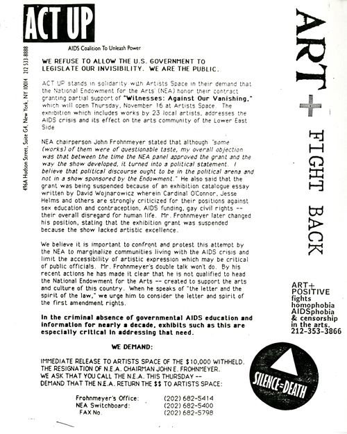 ACT UP, “Statement in Solidarity with Artists Space,” 1989