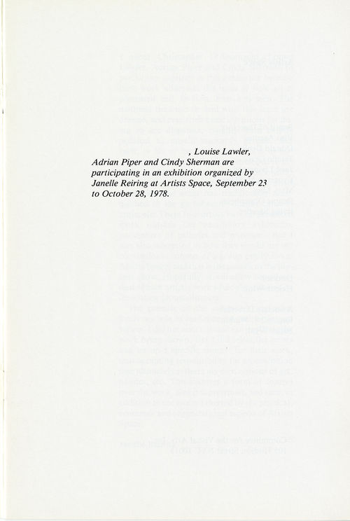 Artists Space, Four Person Exhibition brochure, 1978