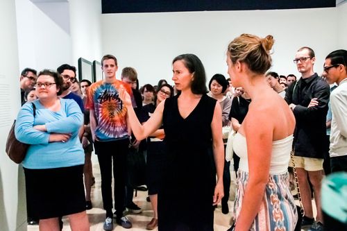 Andrea Fraser performing "May I Help You?" Hammer Museum, Los Angeles, March 8, 2014