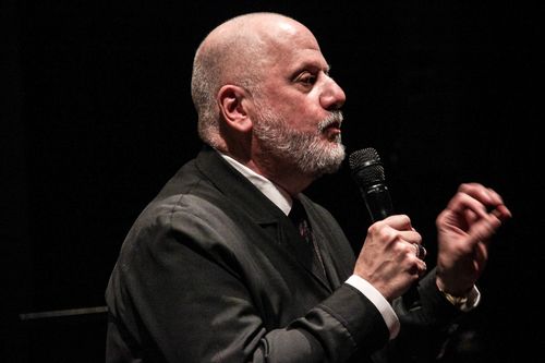 Stephen Prina speaking at the Hammer Museum, Los Angeles, March 20, 2014