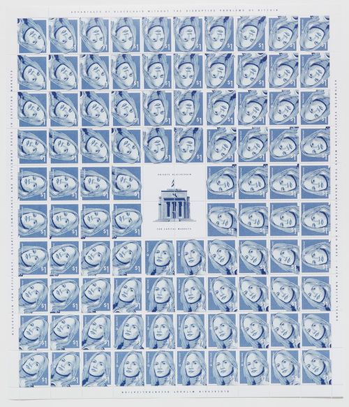 Simon Denny with Linda Kantchev, Blockchain company postage stamp designs: Digital Asset, 2016.