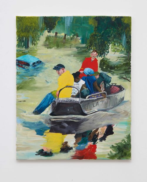 Celeste Dupuy-Spencer, Cajun Navy, August 2016, 2017. Oil on canvas. 19 x 16 in (50.8 x 40.6 cm). Courtesy the artist and Nino Mier Gallery, Los Angeles. Courtesy Malborough Contemporary, New York.