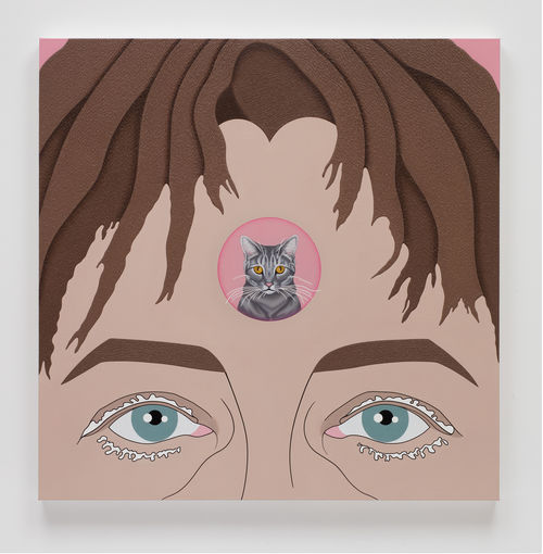 Linda Stark, Self Portrait with Ray, 2017. Oil on canvas over panel. 36 x 36 x 2 in. (91.4 x 91.4 x 5.1 cm). Courtesy the artist.