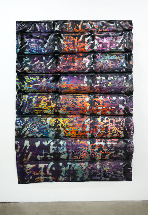 Rosha Yaghmai, Cave by Fire (black awning), 2016. Cast fiberglass, enamel, silver leaf, tin foil. 81 3/4 x 58 x 9 in. (207.6 x 147.3 x 22.9 cm). Courtesy the artist.