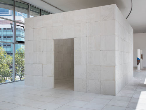 Lauren Halsey, The Crenshaw District Hieroglyph Project (Prototype Architecture), 2018. Installation view, Made in L.A. 2018, June 3-September 2, 2018, Hammer Museum, Los Angeles. Photo: Brian Forrest.