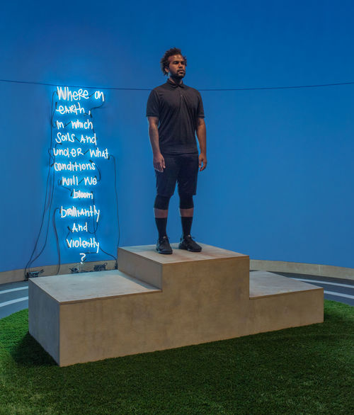 EJ Hill, Excellentia, Mollitia, Victoria, 2018. Installation view, Made in L.A. 2018, June 3-September 2, 2018, Hammer Museum, Los Angeles. Photo: Brian Forrest.