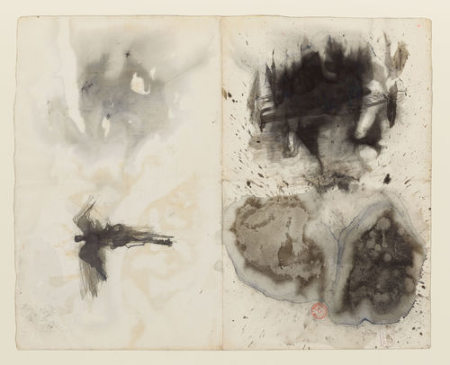 Victor Hugo, Taches (Stains), ca. 1875. Black and gray-blue ink and wash on paper. 17 7/16 × 21 5/8 in. (44.3 × 55 cm). Bibliothèque nationale de France, NAF 24807, fol. 41‒42 © Bibliothèque nationale de France