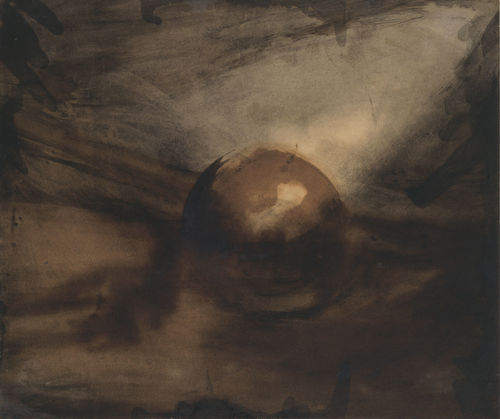 Victor Hugo, Planète (Planet), ca. 1854. Brown ink and wash over charcoal with touches of white gouache on paper. 12 1/8 × 14 9/16 in. (30.8 × 37 cm). Collection of David Lachenmann