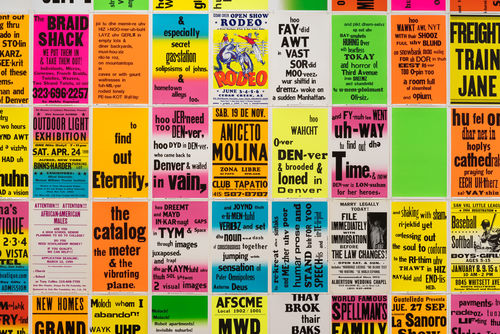 Allen Ruppersberg, The Singing Posters: Allen Ginsberg's Howl by Allen Ruppersberg (Parts I-III), 2003/2005 (detail). Commercially printed letterpress posters. Courtesy the artist and Greene Naftali, New York; photo courtesy Skirball Museum, Skirball Cultural Center, Los Angeles; photo: Robert Wedemeyer.