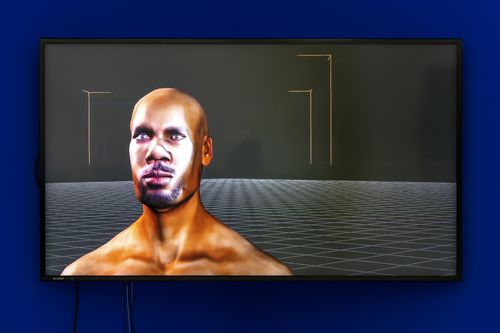 Sondra Perry, IT’S IN THE GAME ‘17 or Mirror Gag for Vitrine and Projection, 2017.