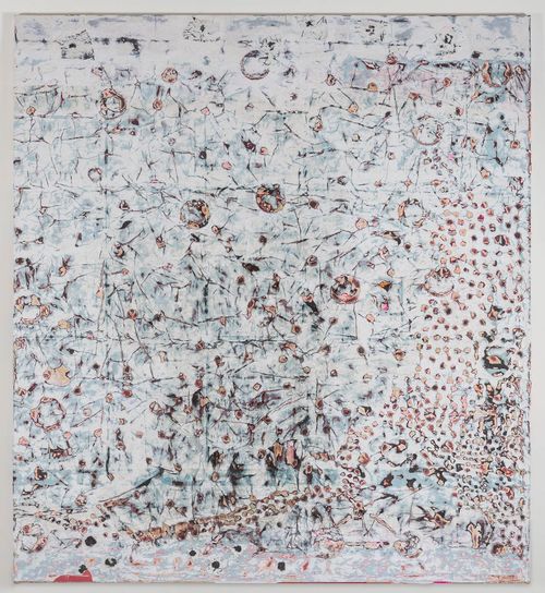 Mark Bradford, I Don't Have the Power to Force the Bathhouses to Post Anything, 2015. Mixed media on canvas, 132 x 120 in. (framed; 335.3 x 304.8 cm), Hammer Museum, Los Angeles. Purchased with partial funds provided by Linda and Bob Gersh and Angella and David Nazarian.