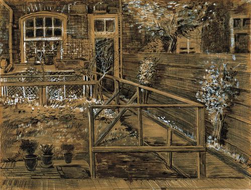 Vincent van Gogh (Dutch, 1853‒1890), Back Garden of Sien's Mother's House, the Hague, 1882, sepia ink, gouache, and graphite on paper, laid on Bristol board, Norton Simon Art Foundation