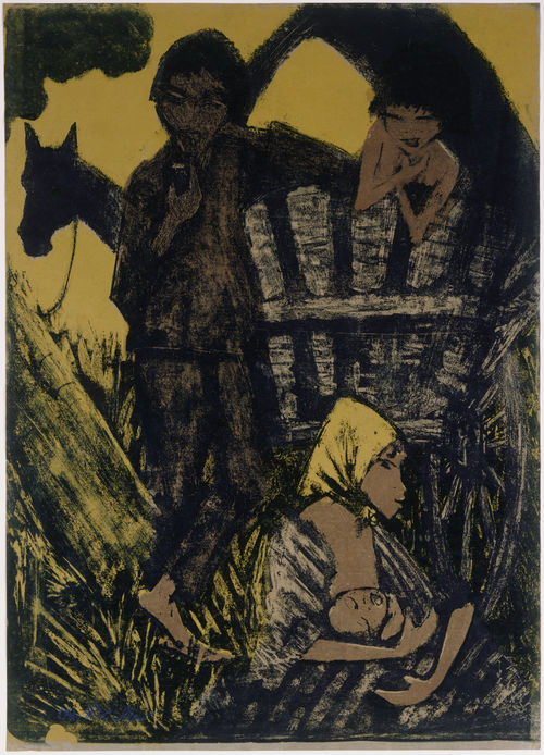 Gypsy Family beside Covered Wagon